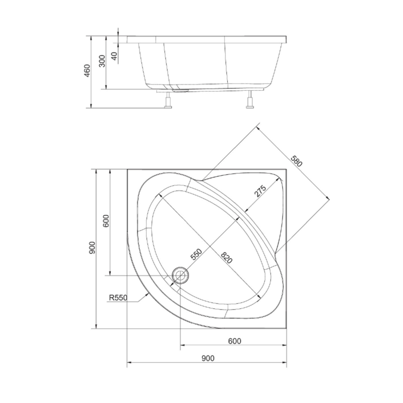 Douchebad / Douchebak Uni 90x90