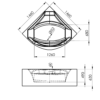 Technical drawing of a curved bath/tub with an oval inner basin and outer mounting envelope; dimensions show width 1260 mm, height 680 mm, and overall length ~1460–1480 mm for the exterior.